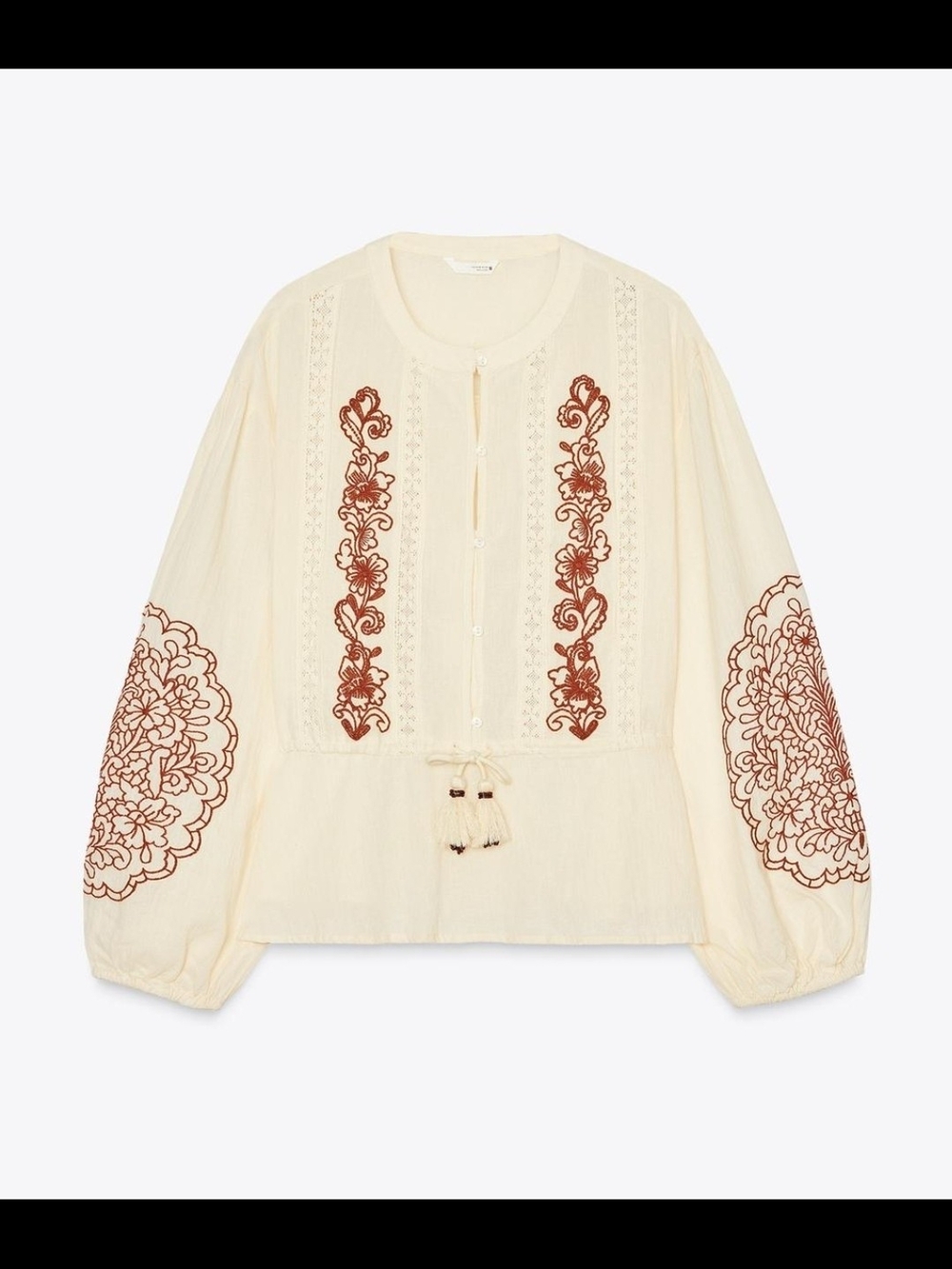 Zara Cream Blouse with Maroon Floral Embroidery